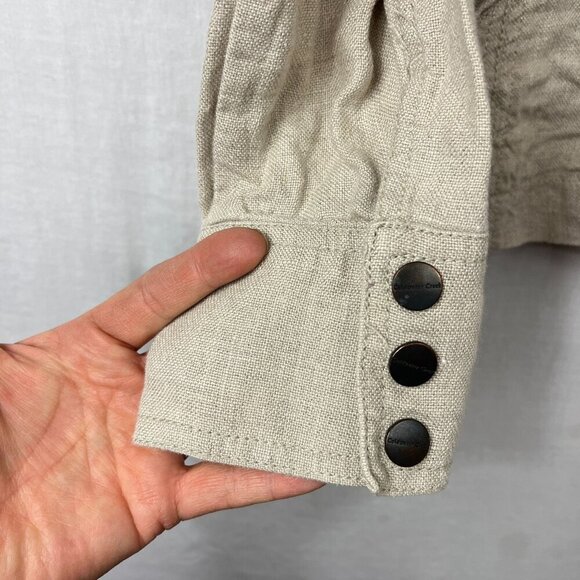 Coldwater Creek 100% Linen Khaki Blazer Womens 8 Safari Boho Minimalist Prairie - Picture 5 of 10